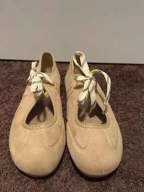 Women’s Neutral Tan Suede Lace-Up Ballet Flats